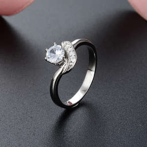 Bague de fiançailles solitaire à ondes tendance, en argent sterling 925, diamant de laboratoire en or pur 14 carats, bague de mariage ou de promesse, cadeau - Product Image 4