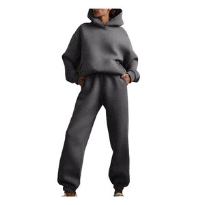 Pantalon de jogging en coton avec logo personnalisé Ensemble de sweat à capuche pour femmes de taille plus Survêtement décontracté pour vêtements de salon printemps - Product Image 3