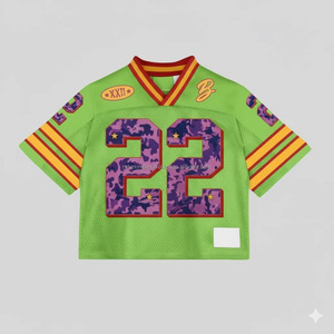 Maillots streetwear rétro en maille 100 % polyester respirant, col en V, manches courtes, imprimé par sublimation, coupe carrée et courte - Product Image 4