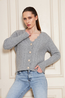 Cardigan en tricot doux à col en V pour femme avec boutons perlés, pull chaud et respirant à motifs, tricot élégant, services ODM, OEM