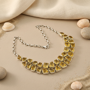 Collier en argent 925 pour femmes avec pierre précieuse citrine, bijoux en cristal - Product Image 1