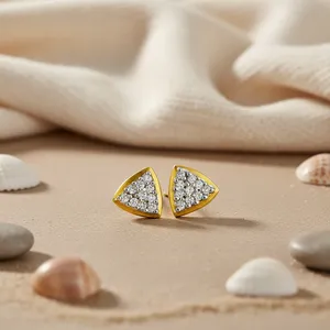Modernos Pendientes de Acero Inoxidable con Baño de Rodio, Diseño Geométrico Triangular con Circonitas Blancas para Fiestas - Product Image 1