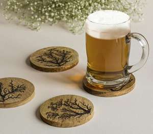 Sous-verre rustique en bois naturel, bord en écorce, rond, dessous-de-plat, petit bloc à découper, base pour artisanat DIY, vente en gros, maison, cuisine - Product Image 2