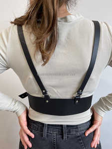 Leather Chest Harness Belt With <b>Chain</b> Adjustable <b>Waist</b> Edgy Accessory LWH-0061 - Product Image 6