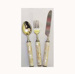 Tono dorado de acero inoxidable plateado con fregona Juego de cubiertos de mango redondo largo Cubiertos de diseñador Vajilla - Product Image 1