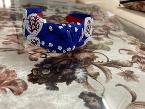 Stylish Women's Knotted Baseball Seed Bead Hairband Fabric <b>Velvet</b> Braided Trendy <b>Headband</b> Accessory Plain Fashionable Style - Product Image 3