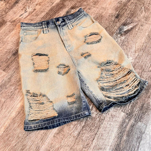 Exquisita etiqueta de cuero personalizada de peso pesado para hombres Jorts crafted 100% algodón con sol desgastado lavado ácido demin corto - Product Image 2