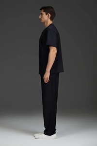 <b>Women's</b> <b>Black</b> V-Neck Doctor Scrub Set Cotton Polyester Woven Fabric Hospital Uniform <b>Pants</b> Needle Detection Seamless Fusing - Product Image 4