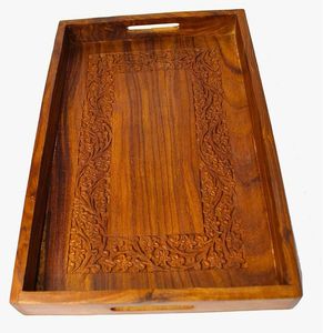 Bandeja de servicio de madera de mango de estilo clásico, vajilla ecológica hecha a mano, utensilios de cocina, bandeja de Color Natural más vendida, Mesa - Product Image 4