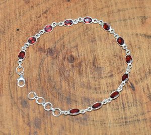 Cut Red Garnet 925 Sterling Silver Bezel <b>Adjustable</b> <b>Bracelet</b> Handmade Gemstone Jewelry Women Gift - Product Image 5