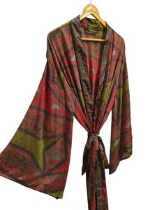 Longueur de cheville Robe en soie Robe multicolore Robe de nuit Robe indienne Vintage soie recyclée Sari Kimono, - Product Image 3