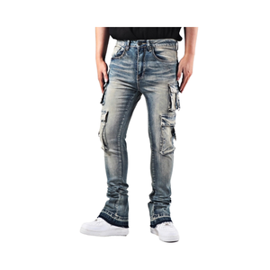 Pantalones de Mezclilla de Alta Calidad para Hombre, Corte Ajustado, Pierna Recta, Estilo Casual, Cintura Media, Estilo Urbano, con Múltiples Bolsillos, para Otoño y Primavera - Product Image 1