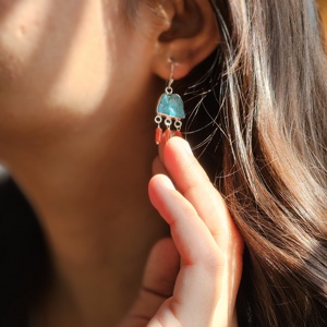 Turquoise Coral <b>Stud</b> <b>Silver</b> <b>Earrings</b> with Lightweight Best Christmas Gift Elegant Religious Style Unisex - Product Image 2
