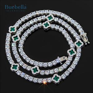 Venta caliente 14K Chapado en oro blanco Eslabón cubano 925 Plata 9mm hoja de trébol verde Moissanite Cadena de tenis - Product Image 2