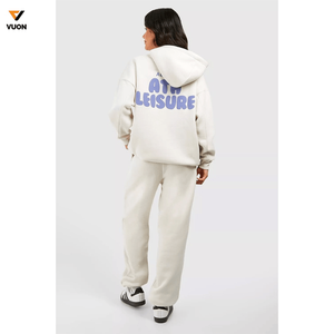 Vente en gros Streetwear Survêtement uni Slim Fit 100% Coton Polaire Jogger Ensemble Impression Personnalisée Pull Sports Survêtements Pour Femmes - Product Image 2
