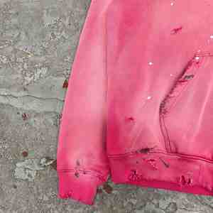 Winter Oversized Heavyweight Fleece Distressed Acid Wash <b>Vintage</b> <b>Zip</b> <b>up</b> Custom Ripped Streetwear <b>Hoodies</b> for Men - Product Image 6