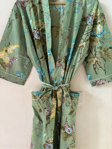 Batas Vintage de Mujer de Algodón 100% Suave, Manga 3/4, Ligeras, Estampado Floral, para Verano, con Bolsillos y Cierre de Cordón, Largo hasta la Rodilla - Product Image 5