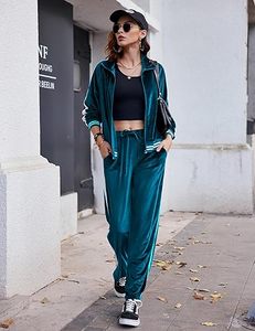 Survêtement 2 pièces en velours de velours élégant et confortable pour femmes sweat-shirt zippé avec poches tenue de salon respirante - Product Image 3