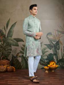 Bollywood Celebrity Style Premium Luxury Indo Western Ethnic Wear-Boda Compromiso Recepción Novio Sherwani para hombres - Product Image 3