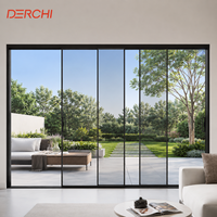 Porte coulissante de cuisine sur mesure en aluminium au design moderne, ultra-fine, avec double vitrage et moustiquaire intégrée