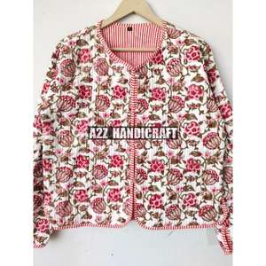 Nouvelle veste en coton imprimé pour femmes devant ouvert Kimono rayure passepoil matelassé coton indien tenue de fête avec cadeau court - Product Image 4