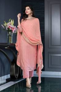 <b>FANCY</b> CHANDERI <b>SUIT</b> WITH STITCHED PANT AND WOTK DUPATTA - Product Image 4