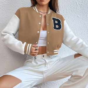 แจ็คเก็ตเบสบอลครอปสีพื้นสำหรับผู้หญิง ปี 2026 พรีเมียม ติดกระดุม แฟชั่นสไตล์วิทยาลัย แจ็คเก็ตวาร์ซิตี้ครอปสำหรับผู้หญิง - Product Image 5