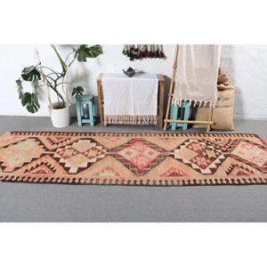 3x10.5 ft Vintage Turkish Rug, <b>Runner</b> Rug, Kilim <b>Red</b> Wool Rug - Product Image 3