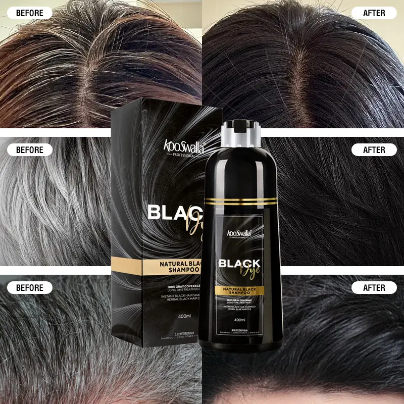 KooSwalla 3 en 1 formule naturelle à base de plantes noir shampooing de teinture pour couvrir les cheveux gris