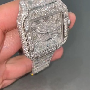 남자의 스테인레스 스틸 Moissanite 다이아몬드 시계 아이스 아웃 다이얼 창 유리 그를위한 우아한 보석 선물 - Product Image 6