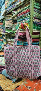 À volants matelassé coton grand sac fourre-tout écologique durable robuste épicerie à la main Vintage bloc imprimé Boho - Product Image 3