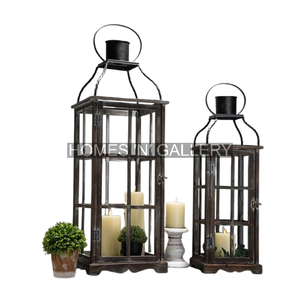 Set of 2 Black Metal <b>Lantern</b> Outdoor Candle <b>Lanterns</b> Vintage Hanging Tower <b>Lantern</b> - Product Image 1