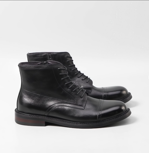 Bottes de cowboy pour hommes, tige synthétique, lacets à la cheville, bout rond, semelle extérieure en caoutchouc, semelle intermédiaire en EVA, respirantes, toutes saisons, couleur unie - Product Image 2