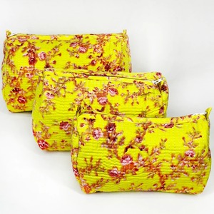 Vintage Durable Cotton Pouch <b>Set</b> with Zipper Closure-Vibrant Yellow & for Floral Print Travel & for Bags (Water Resistant) - Product Image 1