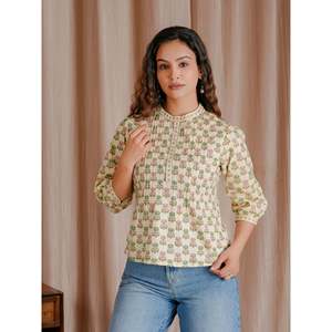Pintux Style Cream Butti Cotton Short Top Printed Technics - Product Image 3