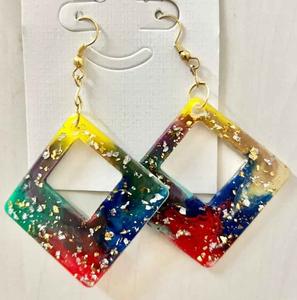 Boucles d'oreilles en résine brodée, bijoux de mode en acier inoxydable faits à la main pour femmes et filles, look classique de mariage, haute qualité - Product Image 4