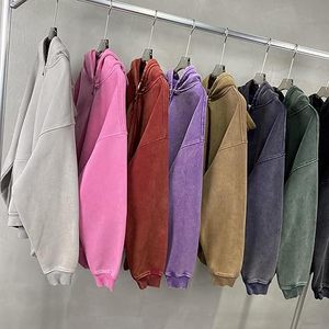 Sudaderas con Capucha Casuales de Invierno para Hombre, Lavado Ácido, Color Sólido, Bordadas, 100% Algodón, Felpa, Corte Regular, Alta Calidad - Product Image 1
