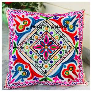 Indien Suzani oreiller couvre broderie travail à la main chambre décor housse de coussin nouveauté confortable voyage et cadeau taie d'oreiller - Product Image 1