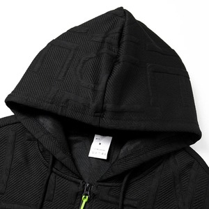 Chaqueta con capucha deportiva de Jacquard con letras para hombre, abrigo con capucha y cremallera cálida para otoño e invierno, prendas de vestir con bolsillo de canguro, manga con bolsillo y cremallera - Product Image 3