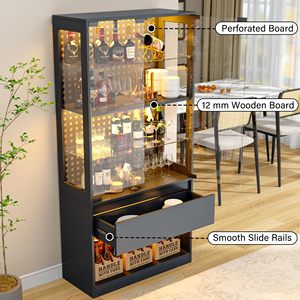 <span class=keywords><strong>Vitrine</strong></span> moderne en verre avec éclairage LED et tiroir, présentoir unique à panneau perforé pour chambre et dressing - Product Image 2