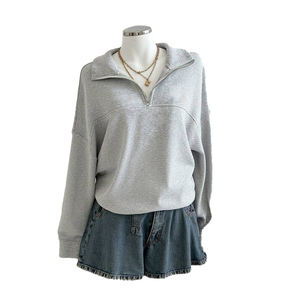 เสื้อมีฮู้ดแบบสวมศีรษะมีซิปสำหรับผู้หญิงผ้าฟลีซผ้าฝ้าย460GSM ด้านหน้านุ่มระบายอากาศได้ดีป้องกันการยับย่นฤดูใบไม้ร่วง - Product Image 1