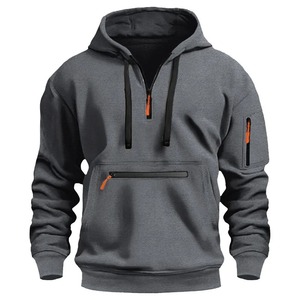 Pull de sport décontracté pour hommes, sweat à capuche de couleur unie, poche sur le bras, corde à tirer, coupe ample, printemps automne/hiver, chemisier à la mode, teint uni - Product Image 4
