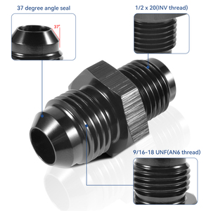 Raccord de carburant en aluminium anodisé noir, surface droite inversée, filetage mâle 1/2\" <span class=keywords><strong>x</strong></span> 20 <span class=keywords><strong>5</strong></span>/8\" <span class=keywords><strong>x</strong></span> 18, pour tuyau 6AN 8AN mâle à embout évasé - Product Image 4