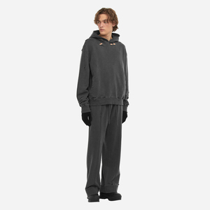 Pull à capuche vintage personnalisé pour hommes 445-500 Gsm poids lourd en détresse brodé lavage à l'acide français polaire Baggy 6XL - Product Image 2