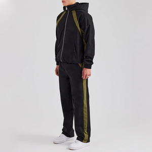 Conjunto de chándal de nailon liso para hombre, chaqueta y pantalones con cremallera de secado rápido transpirable de dos piezas, ropa deportiva informal para gimnasio o ropa de calle - Product Image 2