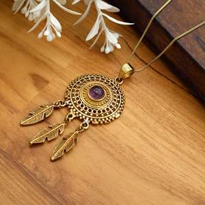 Atrapasueños latón piedra lunar círculo forma colgante collar cadena Boho espiritual boda aniversario joyería regalo para Mujeres Hombres - Product Image 3