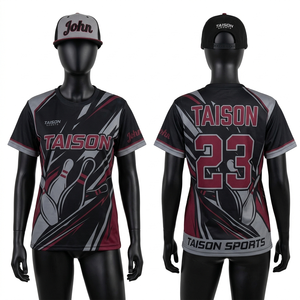 Premium 180 GSM Polyester Spandex <b>Bowling</b> Jersey Red Black White Panel Design Sublimation Print Custom Logo - Product Image 2