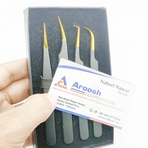 Juego de pinzas de pestañas negras con punta dorada al por mayor, pinzas de extensión de pestañas sostenibles con logotipo personalizado de acero inoxidable de alta calidad - Product Image 6