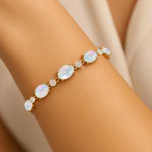 Natural White Opal Gemstone Silver Tennis <b>Bracelet</b> Ethiopian Opal <b>Bracelet</b> Handmade Birthstone Gift For Mom - Product Image 6