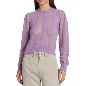 Cárdigan ligero con cuello en V para mujer, tejido de encaje, manga Regular, suave, transpirable, prendas de vestir exteriores, informal, de invierno - Product Image 3